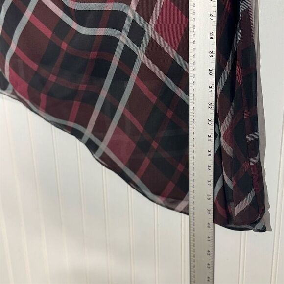 Haute Hippie Women’s Small Plaid Silk Dress Burgundy Black Asymmetrical Hem NWT - Picture 7 of 12